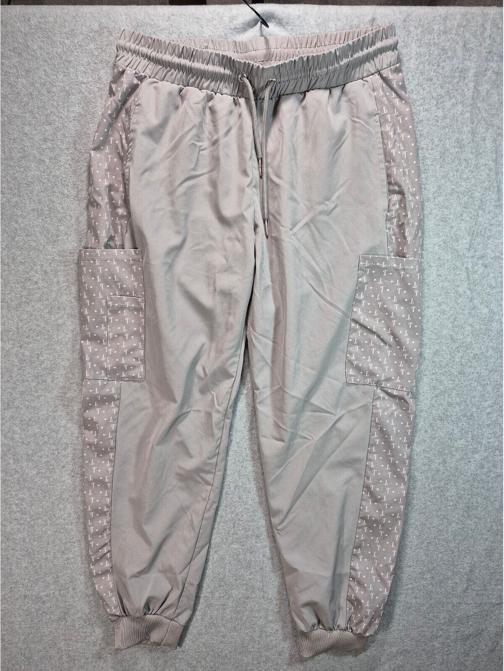 Thalia Sodi Cargo Scrub Pants Size L Gray Pull On Jogger Athleisure